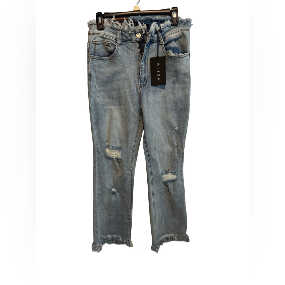 Risen Women's Light Blue Distressed Ankle Jeans